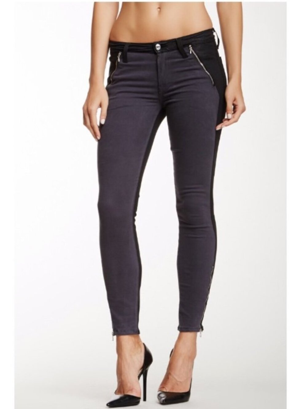 NWOT 7 For All Mankind Two-Toned Skinny Zip Jeans Brushed Sateen/Coated Denim 26
